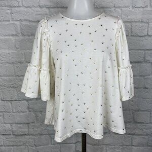 Altar'd State Women's Medium Top White Gold Metallic Bell Sleeve